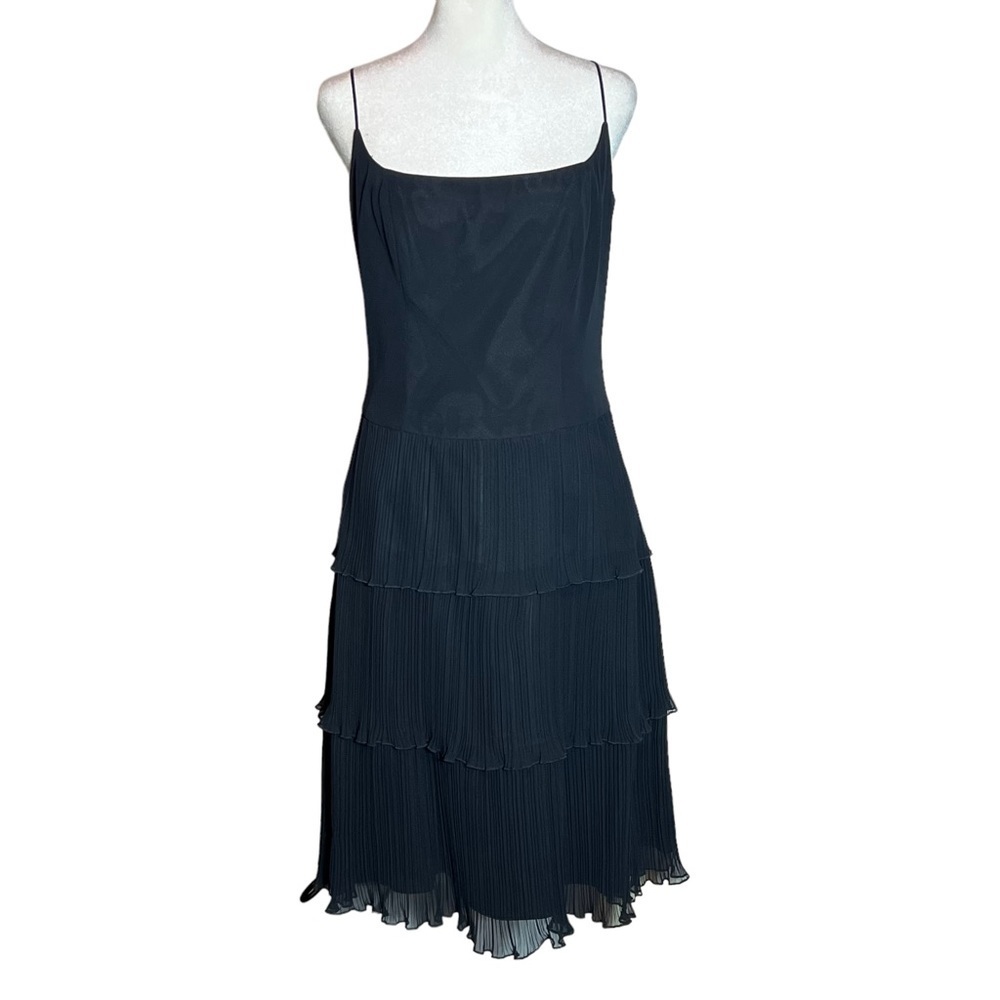 ABS Allen Schwartz Black Ruffle Tiered Cocktail Dress, Size 6